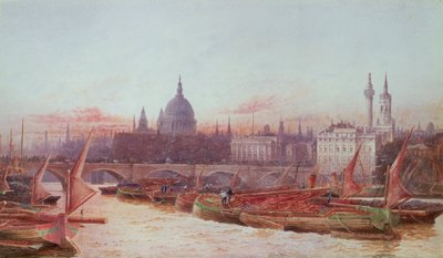 Barges Below London Bridge by Frederick E.J. Goff